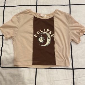 letter sun & moon graphic stitching colorblock tee